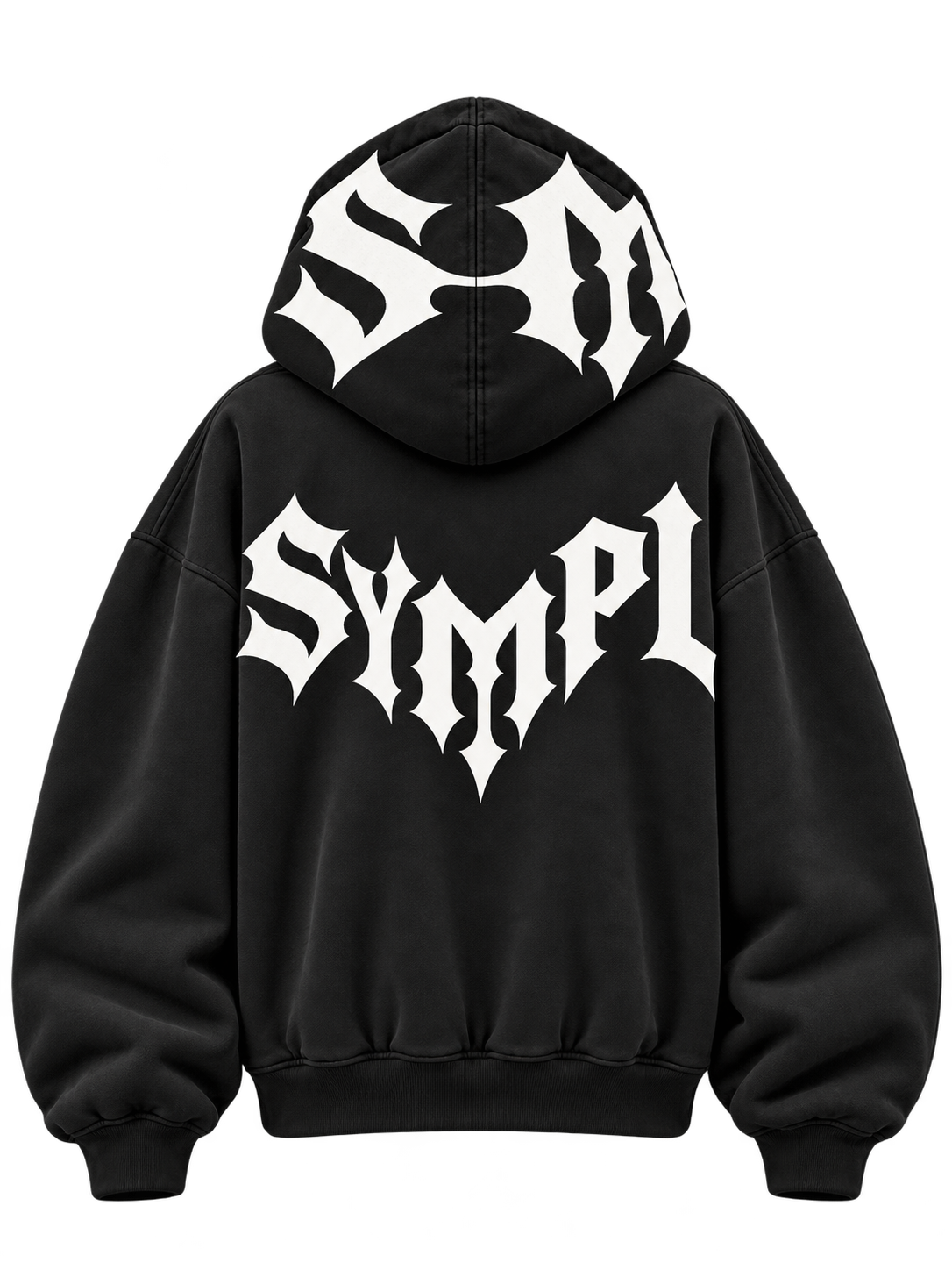 Black SYMPL hoodie, back design 03 / WAVE