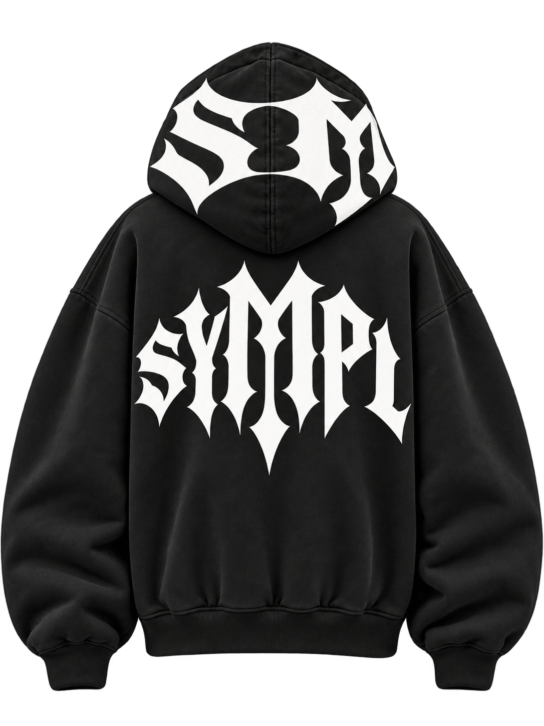 Black SYMPL hoodie, back design 05 / TAPER