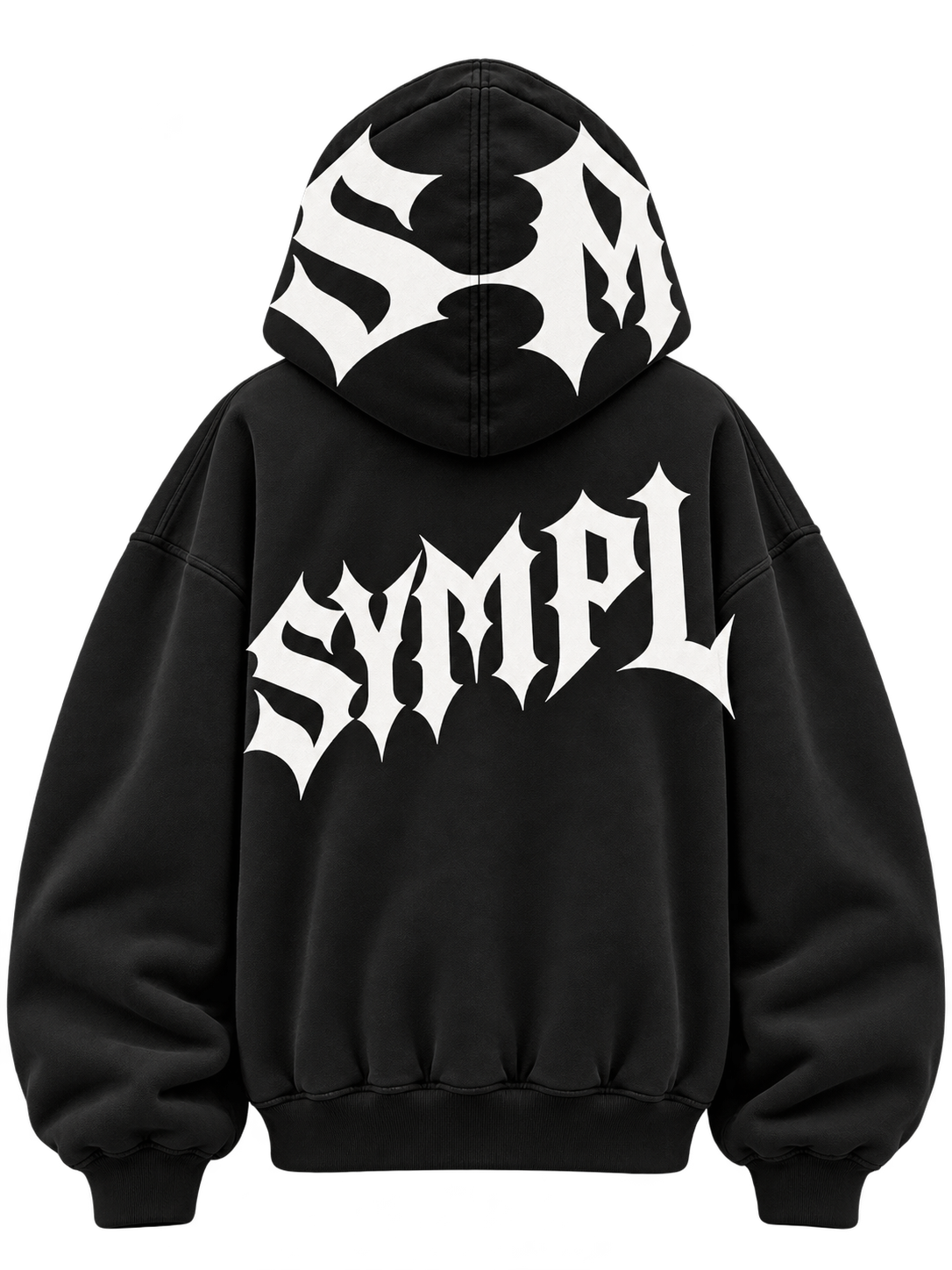 Black SYMPL hoodie, back design 06 / RISE